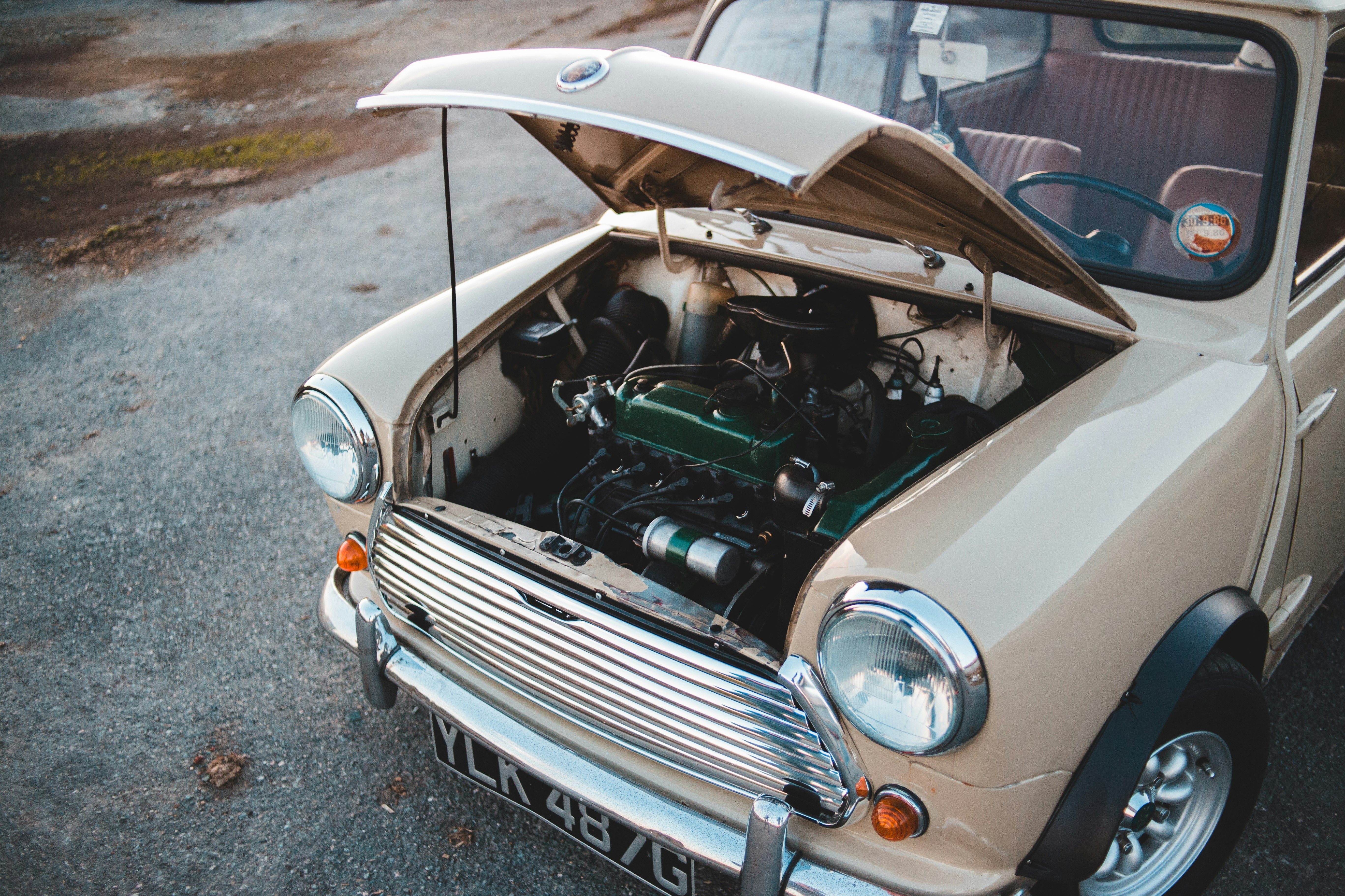 white and black classic car